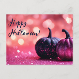 Svart och Lila Glitter Halloween-hälsningskort Vykort