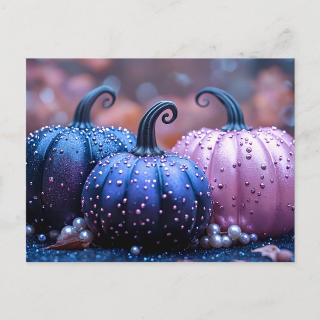 Svart och Lila Glitter Halloween-hälsningskort Vykort (Framsida)