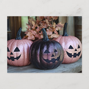 Svart och Lila Glitter Halloween-hälsningskort Vykort