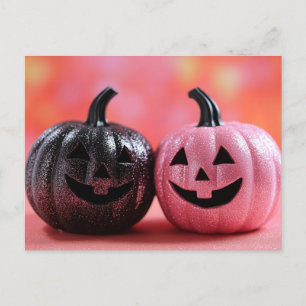 Svart och Lila Glitter Halloween-hälsningskort Vykort