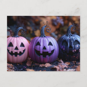 Svart och Lila Glitter Halloween-hälsningskort Vykort