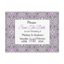 Svart och Lila Mandala Bröllop spara datum