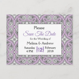 Svart och Lila Mandala Bröllop spara datum Meddelande Vykort
