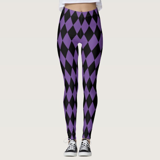 Svart och lila Mardi Gras harlequin mönster Leggings (Framsida)