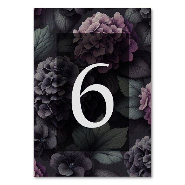 Svart och Lila Moody Blommigt Bordsnummer (Framsidan)