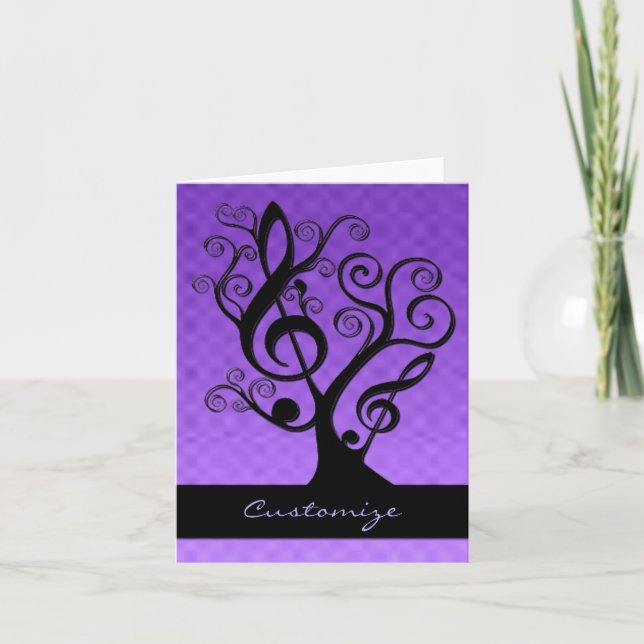 Svart och Lila Music Treble Clef Träd Card Kort (Framsida)