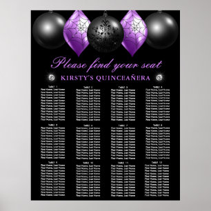 Svart och Lila Ornaments Quinceanera-sätesdiagram Poster