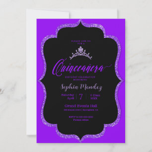 Svart och lila Quinceanera-inbjudan Inbjudningar