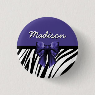 Svart och Lila Ribbon Bow Zebra tryck Knapp