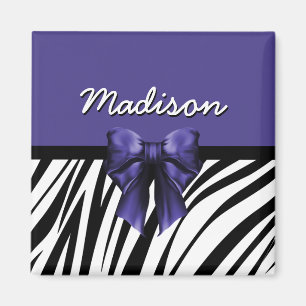 Svart och Lila Ribbon Bow Zebra tryck Magnet
