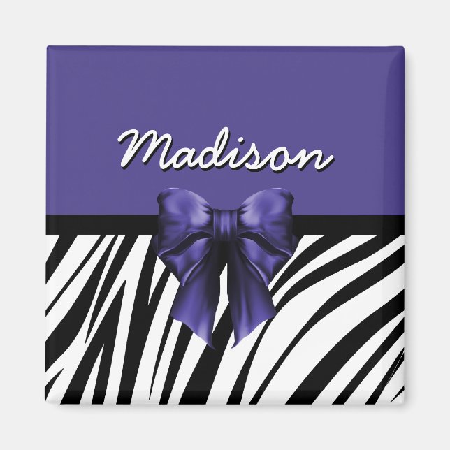 Svart och Lila Ribbon Bow Zebra tryck Magnet (Framsidan)