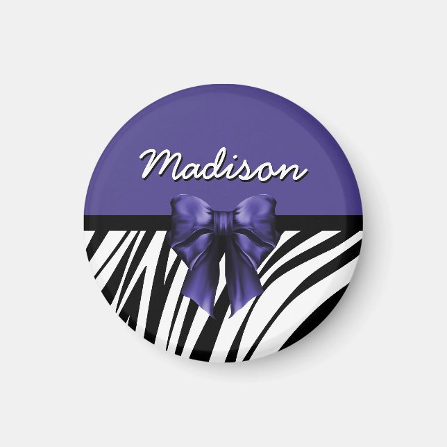 Svart och Lila Ribbon Bow Zebra tryck Magnet (Framsidan)