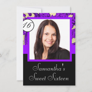 Svart och lila sweet sixteen inbjudningar