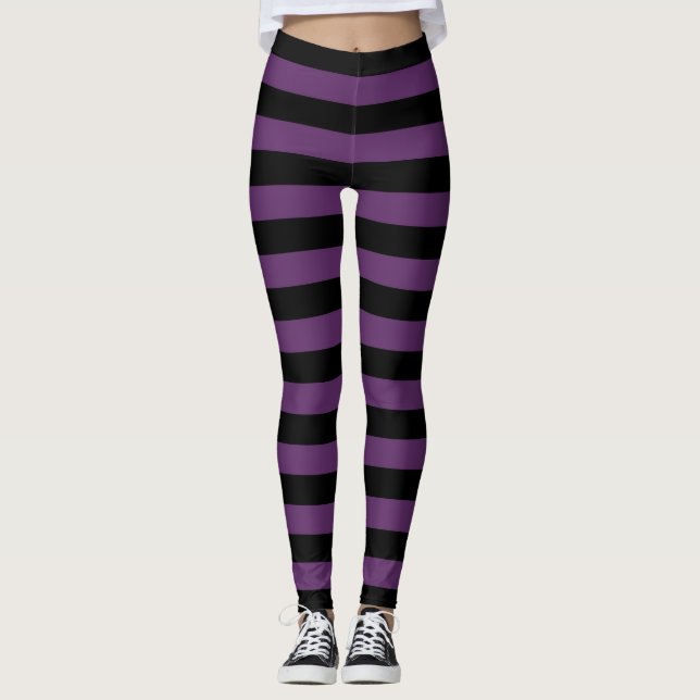 Svart och lilor randiga Goth Leggings (Framsida)