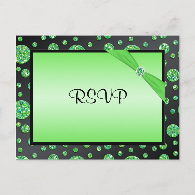 Svart och Lime Glittery Dot OSA Postcard Inbjudan Vykort (Framsida)