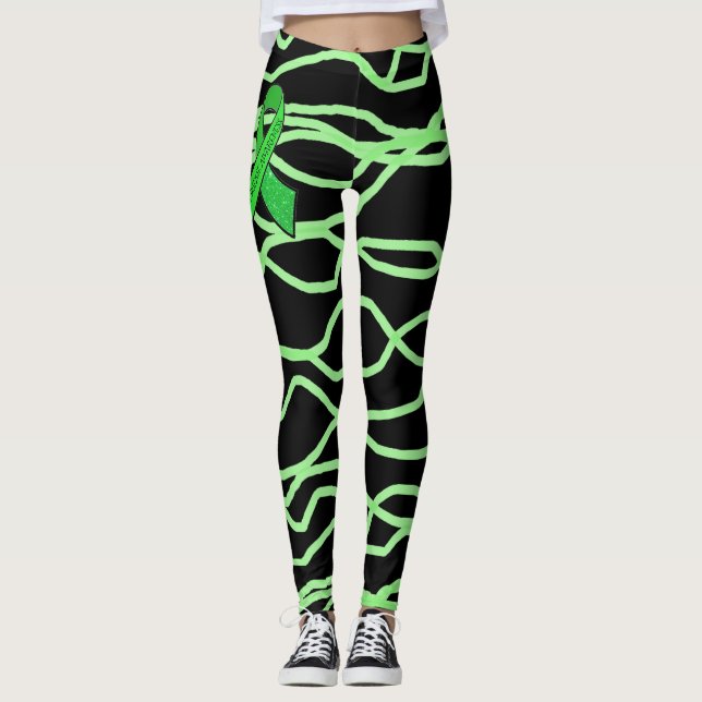 Svart och Lime Green bläckhaltig Lyme Leggings (Framsida)