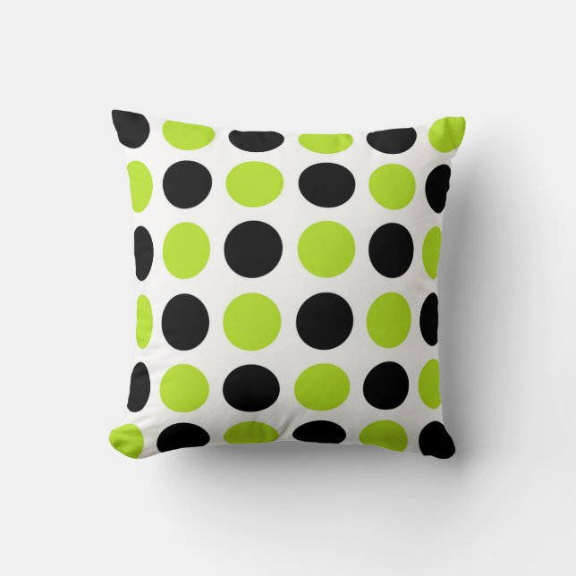 Svart och Lime Green Polka dots Kudde (Framsida)