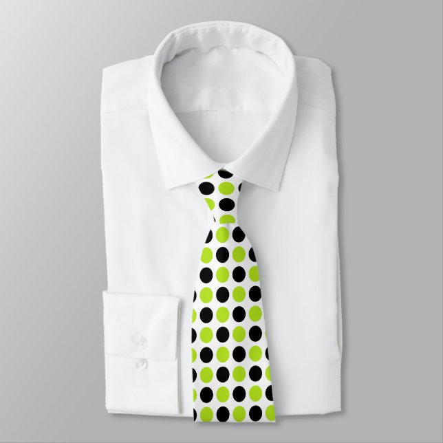 Svart och Lime Green Polka dots Slips (Bunden)