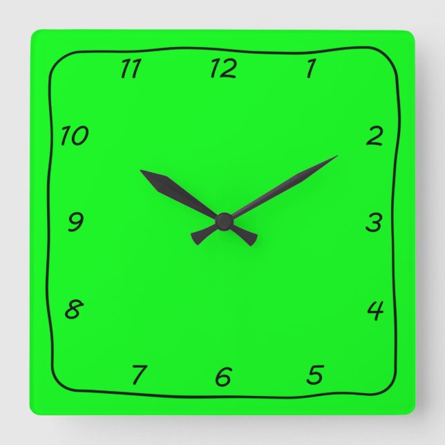 Svart och Lime Green Whimsical Simple Clock Fyrkantig Klocka (Framsida)