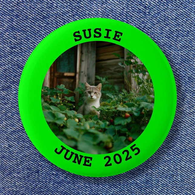 Svart och limegrön personlig rund ram för foton knapp (Black and Lime Personalized Round Photo Frame Button)