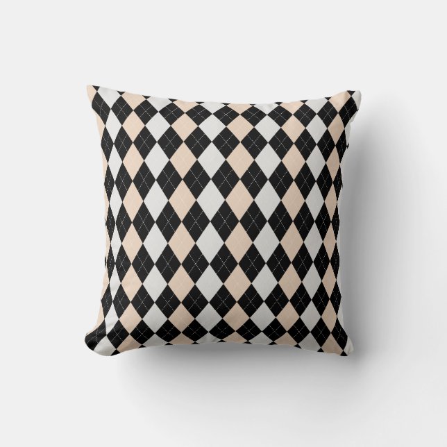 Svart och LINEN BROWN Diamonds ARGYLE Mönster Kudde (Framsida)