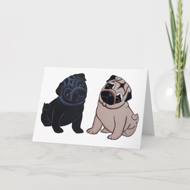 Svart och lisma kort för mopsvalphälsningen (Framsida)