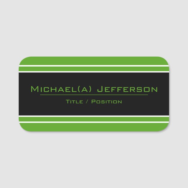 Svart och ljus Grönt med vitt Rand: Elegant Namnbricka (Framsida)