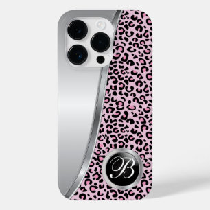 Svart och Ljus rosa leopard Skriv ut Monogram