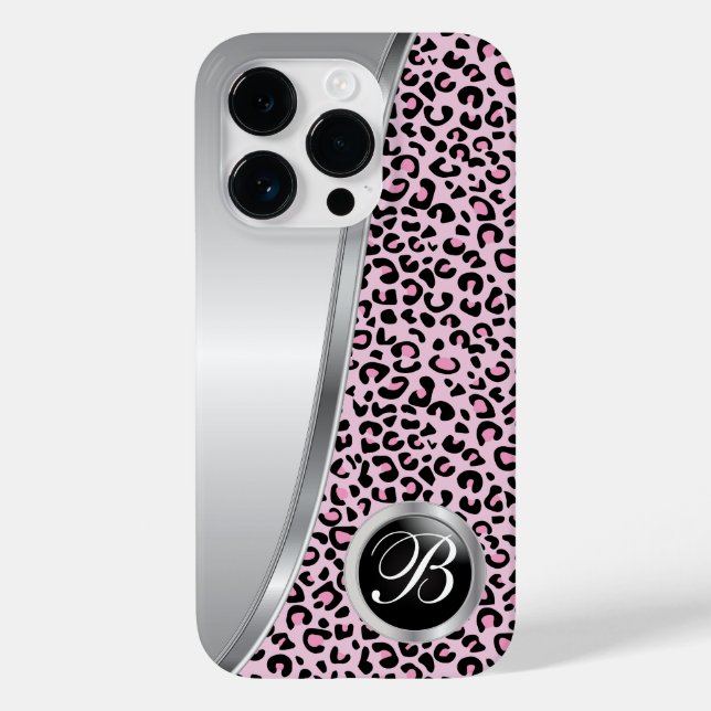 Svart och Ljus rosa leopard Skriv ut | Monogram (Baksida)