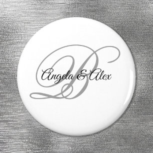 Svart och ljust grå fancy script monogram vit magnet