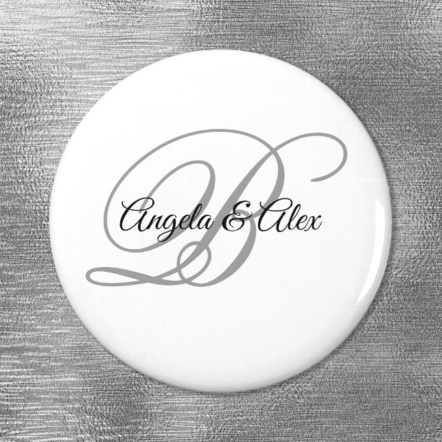 Svart och ljust grå fancy script monogram vit magnet (Skapare uppladdad)