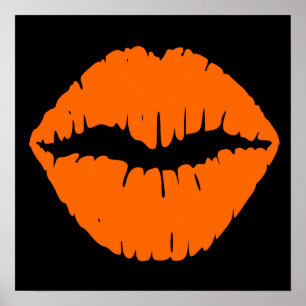 Svart och ljust orange läppstift Kyss Poster