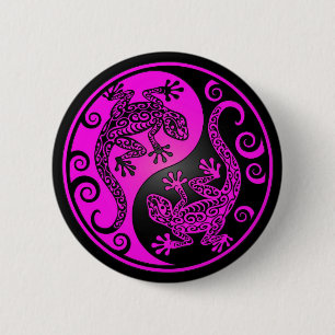 Svart och magentafärgade Yin Yang Geckos Knapp