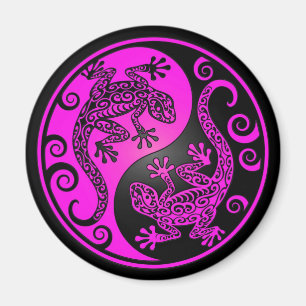 Svart och magentafärgade Yin Yang Geckos Magnet