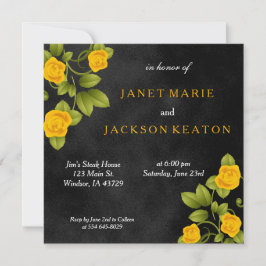 Svart och Marigold Gul ros Flower Bröllop Inbjudningar