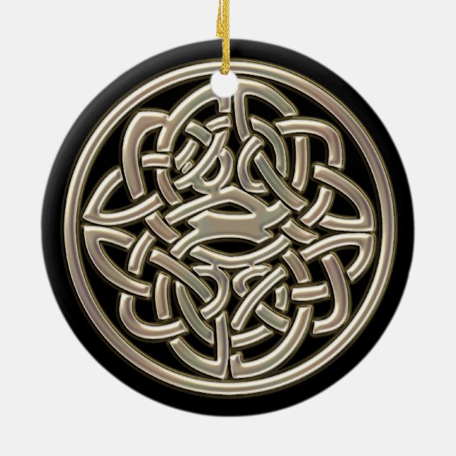 Svart och metallisk guld- Celtic fnurraprydnad Julgransprydnad Keramik (Baksidan)