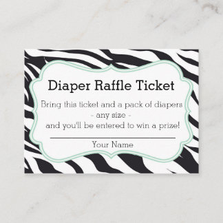 Svart och Mint Zebra Diaper Raffle Biljett Tilläggskort