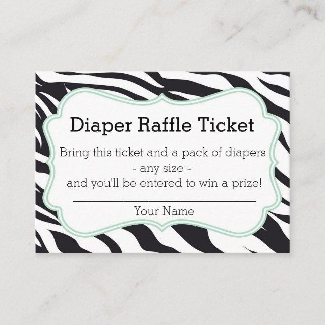 Svart och Mint Zebra Diaper Raffle Biljett Tilläggskort (Framsida)