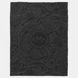 Svart och Mörk Grått Paisley Fleecefilt