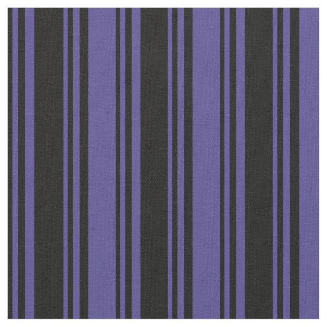 Svart och Mörk Slate Blue Linjer Tyg (Närbild)