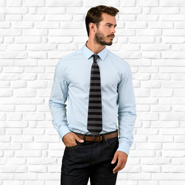 Svart och mörkgrå horisontell rand slips (Black and Dark Grey Horizontal Stripe Neck Tie)