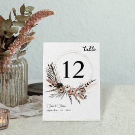 Svart och naturlig Blommigt Boho Bröllop Bordsnummer