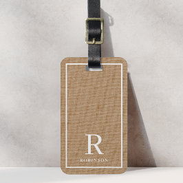 Svart och naturlig familjenamnsmonogram bagagebricka