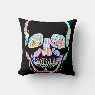 Svart och Neon Anatomical Sugar Skull Dekorativ ku Kudde