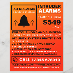 Svart och Orange Alarm-Logotyp, säkerhetsvarartjän Reklamblad