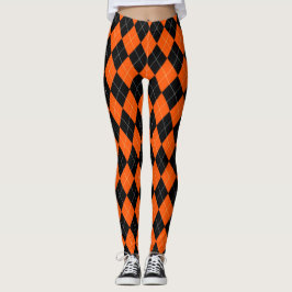 Svart och Orange Argyle Leggings