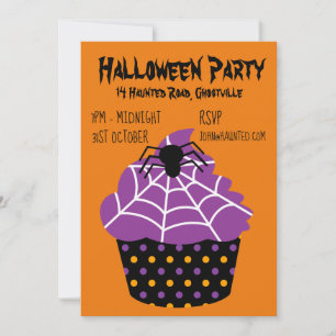 Svart och orange av halloween fest cupkaka inbjudningar