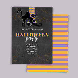 Svart och Orange Black Cat Witch Halloween fest Inbjudningar