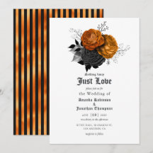 Svart och Orange Blommig Gotisk Bröllopsinbjudan