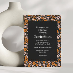 Svart och Orange Blommigt Halloween-Möhippa Inbjudningar